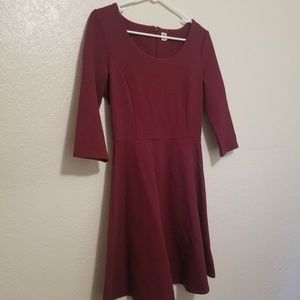 3/4 Sleeve Maroon Skater Dress
